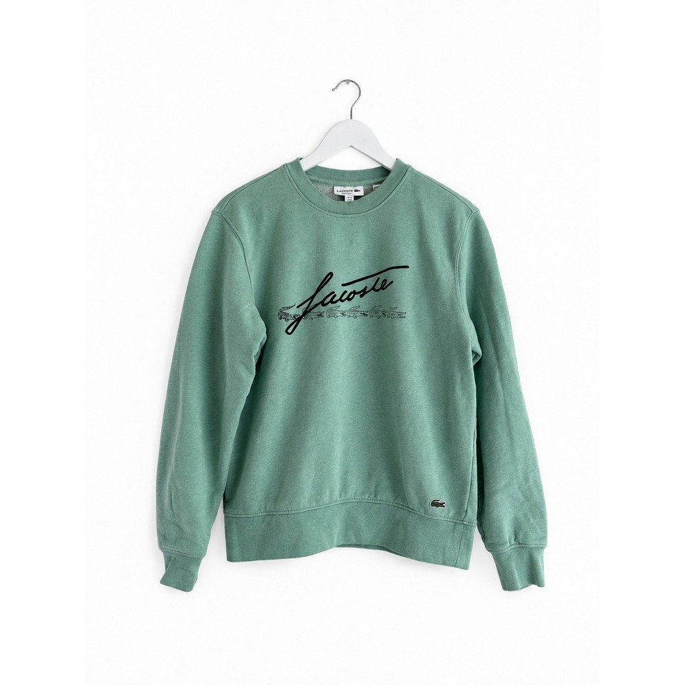 Lacoste Men Signature Print Crew Neck Cotton Fleece Sweatshirt Mint Green Sz M